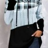 Plus Size Tartan Print Twisted Light Blue Hoodie -Rosewe Promotion Store 314585 P 1663574067807