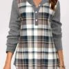 Tartan Print Twisted Grey Regular Sleeve Hoodie -Rosewe Promotion Store 314665 P 1667369707343