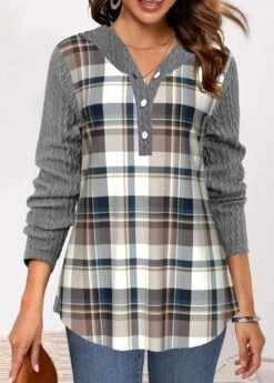Tartan Print Twisted Grey Regular Sleeve Hoodie