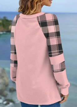 Light Pink Plus Size Split Plaid Sweatshirt -Rosewe Promotion Store 315017 P 1663639520955
