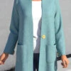 Button Peacock Blue Long Sleeve Cardigans