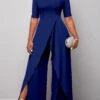 Navy Halter Cold Shoulder Short Sleeve Jumpsuit