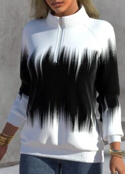 Plus Size Ombre Zipper Black High Neck Long Sleeve Sweatshirt -Rosewe Promotion Store 315346 P 1663821446323