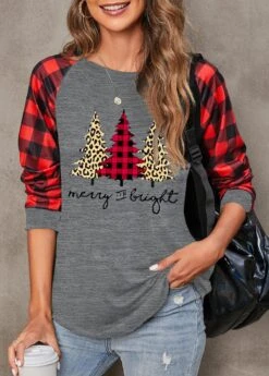 Christmas Tree Print Long Sleeve Red Sweatshirt -Rosewe Promotion Store 315384 P 1666762387175