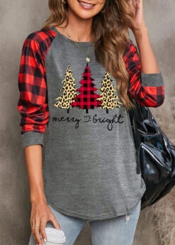 Christmas Tree Print Long Sleeve Red Sweatshirt -Rosewe Promotion Store 315384 P 1666762387632