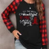 Christmas Print Red Round Neck Long Sleeve Sweatshirt