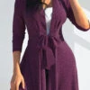 Dark Purple Long Sleeve Bowknot Cardigan