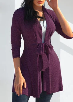 Dark Purple Long Sleeve Bowknot Cardigan -Rosewe Promotion Store 315505 P 1663902753637