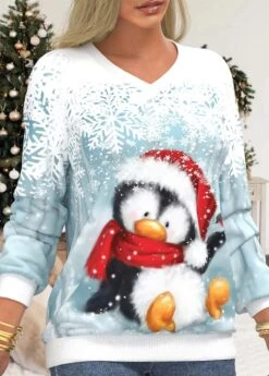 Snowflake Print White Christmas Long Sleeve Hoodie -Rosewe Promotion Store 315696 P 1664516435475