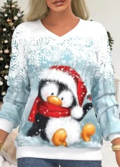 Snowflake Print White Christmas Long Sleeve Hoodie