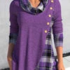 Plus Size Tartan Print Cross Hem Dusty Purple Sweatshirt -Rosewe Promotion Store 315764 P 1665218123361