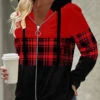 Plaid Patchwork Red Long Sleeve Hoodie -Rosewe Promotion Store 315830 P 1664245251050