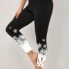Snowflake Print High Waisted Black Leggings -Rosewe Promotion Store 315847 P 1664248370253