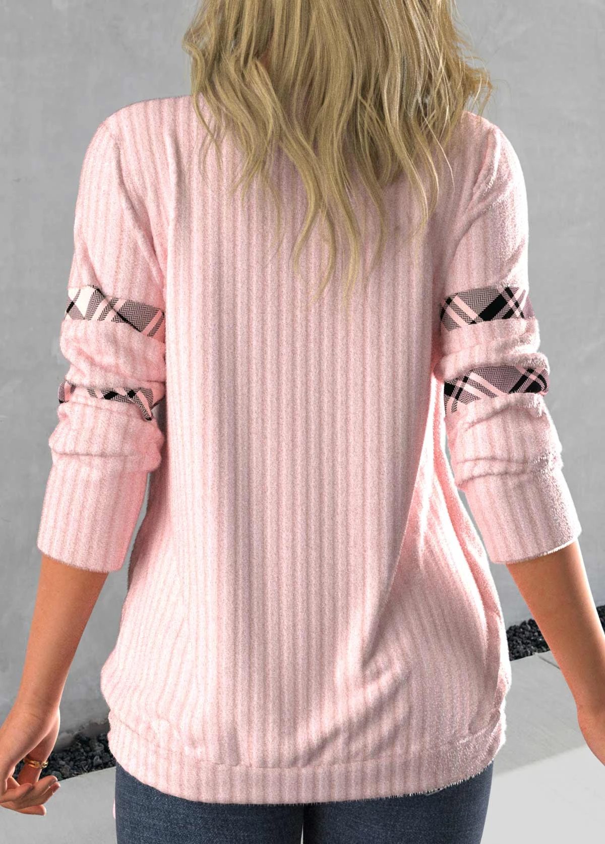 Faux Two Piece Tie Side Light Pink Sweatshirt 4 Faux Two Piece Tie Side Light Pink Sweatshirt - Image 2