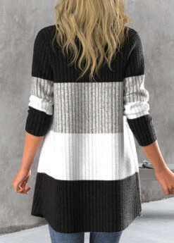 Plus Size Contrast Color Button Black Long Sleeve Cardigan -Rosewe Promotion Store 315880 P 1666085865835