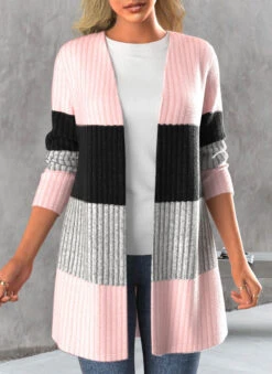 Long Sleeve Light Pink Open Front Cardigan