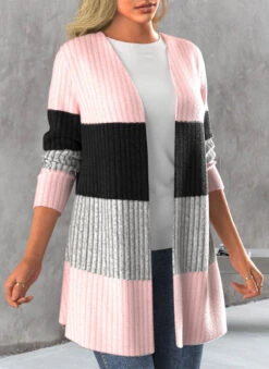 Long Sleeve Light Pink Open Front Cardigan -Rosewe Promotion Store 315884 P 1664245587447