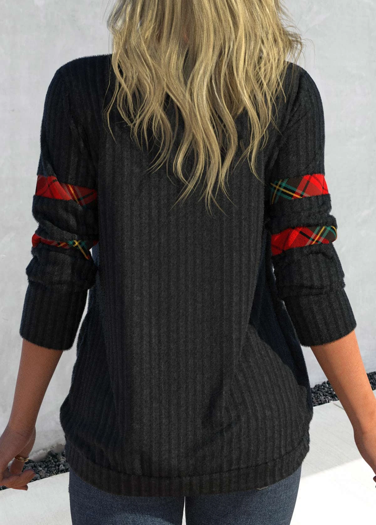 Tie Side Plaid Black Faux Two Piece Sweatshirt 4 Tie Side Plaid Black Faux Two Piece Sweatshirt - Image 2