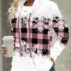 Snowflake Print Drawstring Pink Cowl Neck Sweatshirt