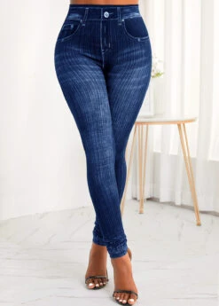 Pocket Blue Zipper Fly High Waisted Jeans -Rosewe Promotion Store 315985 P 16661440912053
