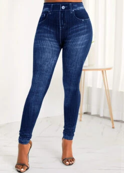 Pocket Blue Zipper Fly High Waisted Jeans