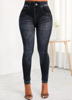 Pocket Skinny Zipper Fly High Waisted Black Jeans 12 Pocket Skinny Zipper Fly High Waisted Black Jeans -Rosewe Promotion Store 315986 P 16656573086894