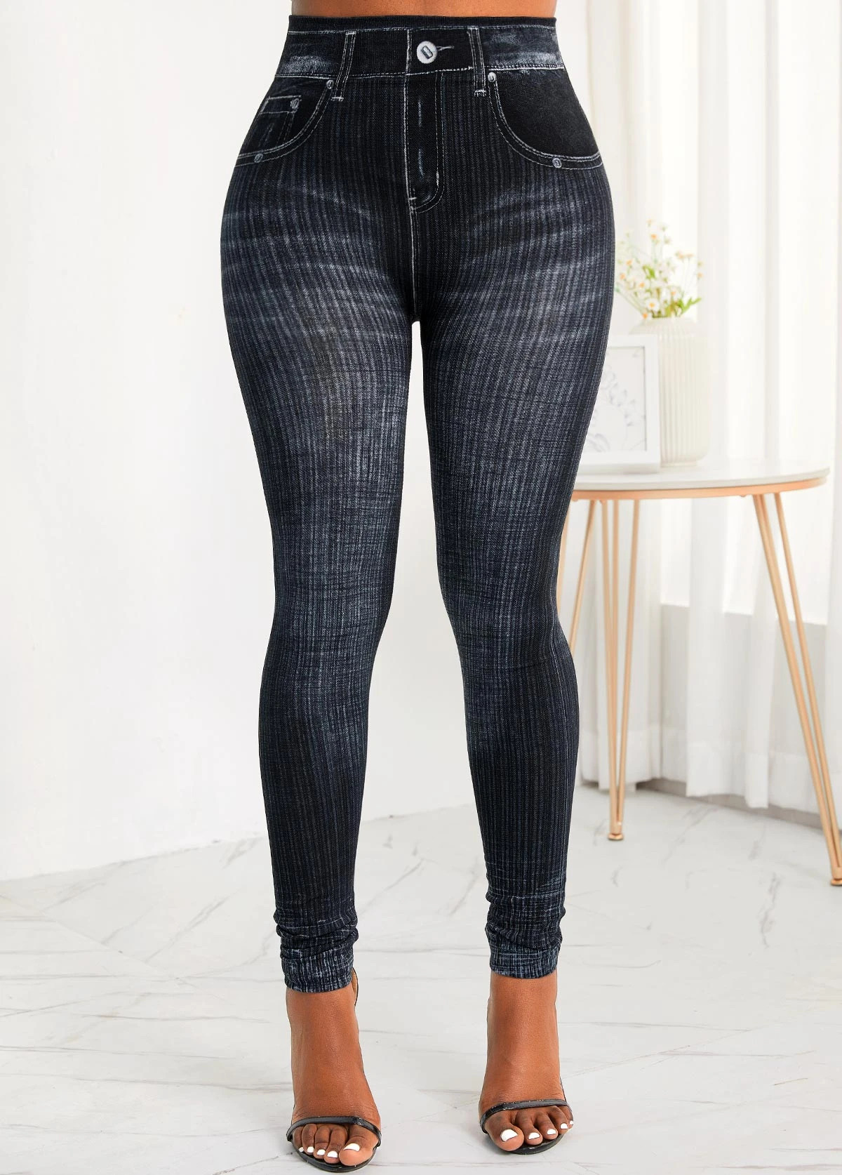 Pocket Skinny Zipper Fly High Waisted Black Jeans 7 Pocket Skinny Zipper Fly High Waisted Black Jeans - Image 5