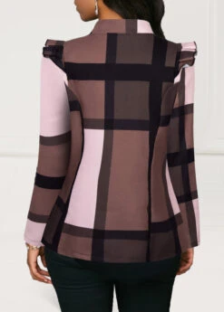 Plus Size Plaid Zipper Multi Color High Neck Jacket -Rosewe Promotion Store 316076 P 1665194347994