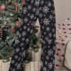 Christmas Print Drawstring Black Drawastring Pants