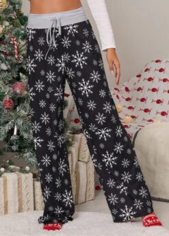 Christmas Print Drawstring Black Drawastring Pants -Rosewe Promotion Store 316084 P 1664334925845
