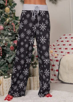 Christmas Print Drawstring Black Drawastring Pants -Rosewe Promotion Store 316084 P 1664334925992