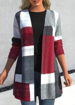 Geometric Print Dark Grey Marl Coat