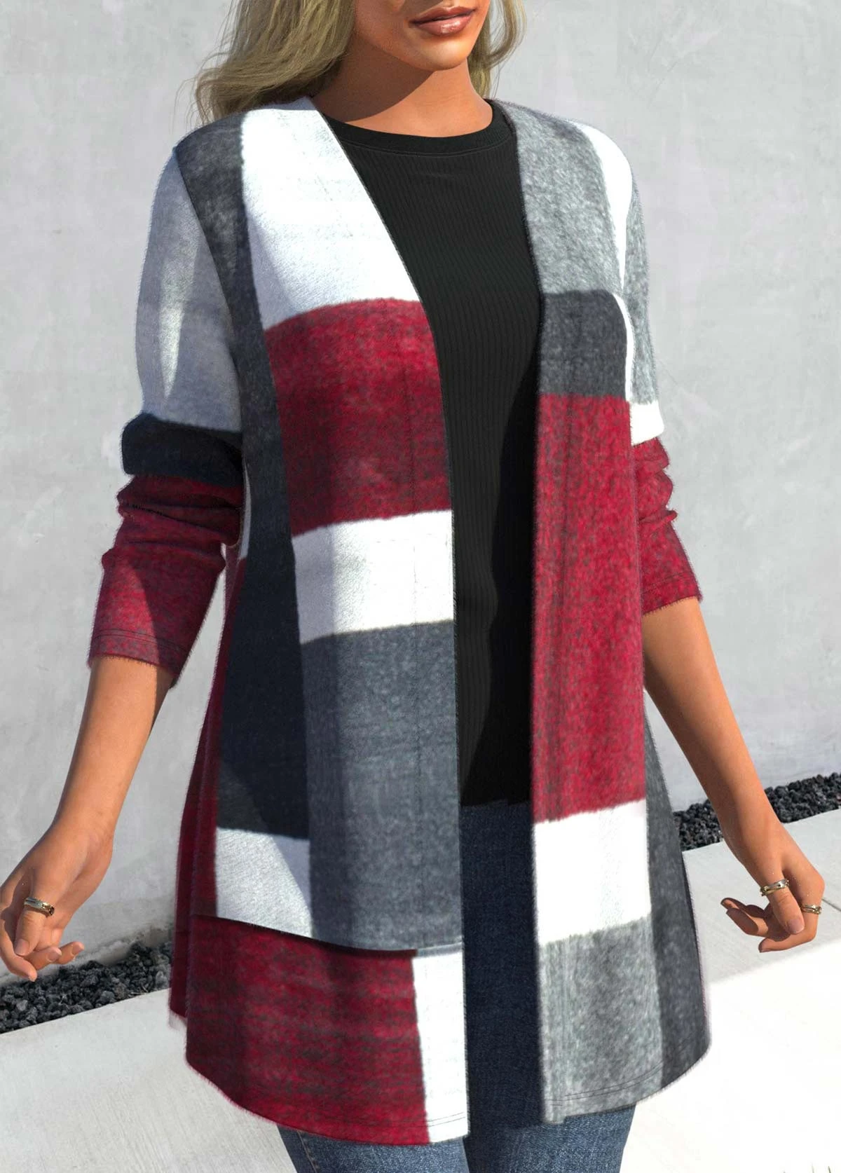 Plus Size Geometric Print Dark Grey Marl Coat 5 Plus Size Geometric Print Dark Grey Marl Coat - Image 3