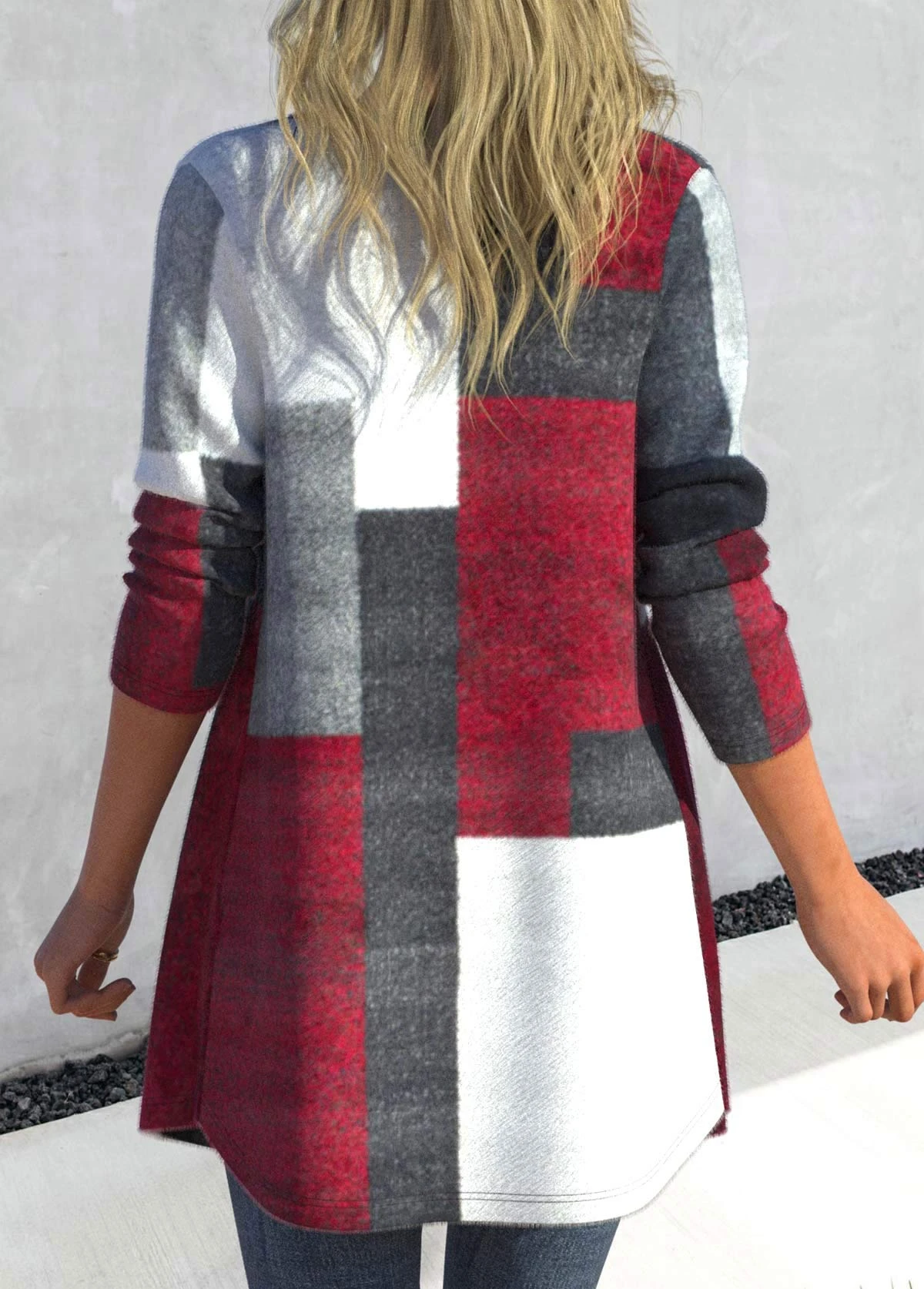 Plus Size Geometric Print Dark Grey Marl Coat 4 Plus Size Geometric Print Dark Grey Marl Coat - Image 2