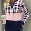 Plaid Lace Up Light Pink Long Sleeve Sweatshirt 2 Plaid Lace Up Light Pink Long Sleeve Sweatshirt -Rosewe Promotion Store 316265 P 1664431407670