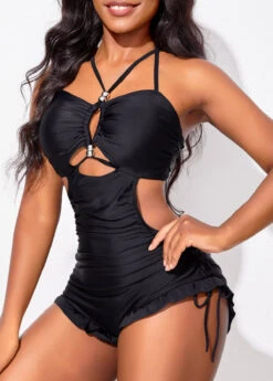 Cut Out Black Drawstring One Piece Swimwear -Rosewe Promotion Store 316668 P 16693711248092