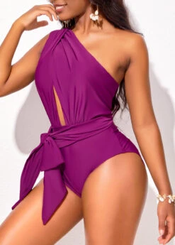 Tie Cutout Purple One Piece Swimwear -Rosewe Promotion Store 316754 P 16691995356622