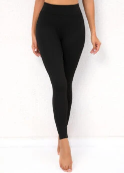 High Waisted Black Fleece Lined Leggings -Rosewe Promotion Store 316788 P 16678076610483