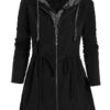 Black Plus Size Drawstring Long Sleeve Hooded Coat -Rosewe Promotion Store 316816 P 1665554431845