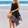 Tribal Print Handkerchief Hem Black Beach Dress -Rosewe Promotion Store 316872 P 16750751892620