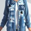 Blue Plus Size Patchwork Christmas Print Cardigan -Rosewe Promotion Store 316990 P 1666085800139