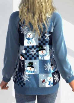 Christmas Print Patchwork Blue Round Neck Cardigan -Rosewe Promotion Store 316990 P 1666085801348 1