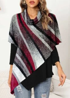 Asymmetric Hem Geometric Print 3/4 Sleeve Sweatshirt