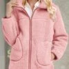 Plus Size Plush Turn Down Collar Long Sleeve Pink Coat -Rosewe Promotion Store 317130 P 1666337928480