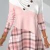 Plus Size Plaid Asymmetrical Neck Pink Long Sleeve Sweatshirt -Rosewe Promotion Store 317137 P 1665540112944
