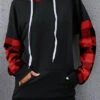 Plaid Pocket Black Long Sleeve Hoodie -Rosewe Promotion Store 317339 P 1665651974743