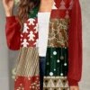Christmas Geometric Print Long Sleeve Red Cardigan -Rosewe Promotion Store 317407 P 1667273414457