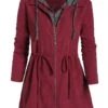 Wine Red Plus Size Drawstring Long Sleeve Coat 2 Wine Red Plus Size Drawstring Long Sleeve Coat -Rosewe Promotion Store 317425 P 1665725802929