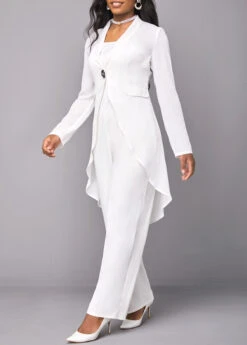 Button White Cardigan And V Neck Jumpsuit -Rosewe Promotion Store 317478 P 16703878988852