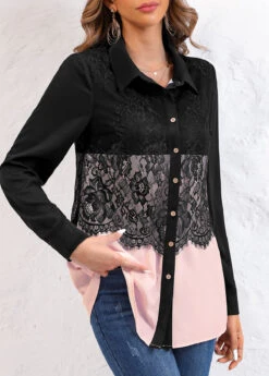 Plus Size Long Sleeve Shirt Collar Blouse -Rosewe Promotion Store 317495 P 16730871801112